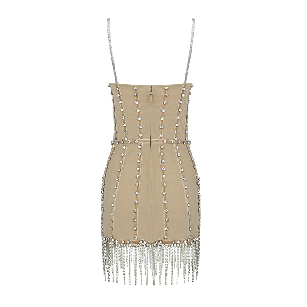 Elegantes Bandage-Maxikleid mit Diamanten – Bodenlang & Quadratkragen