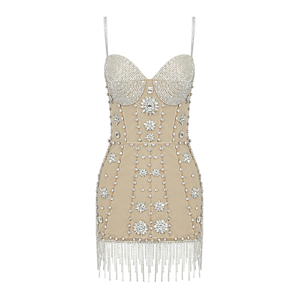 Elegantes Bandage-Maxikleid mit Diamanten – Bodenlang & Quadratkragen