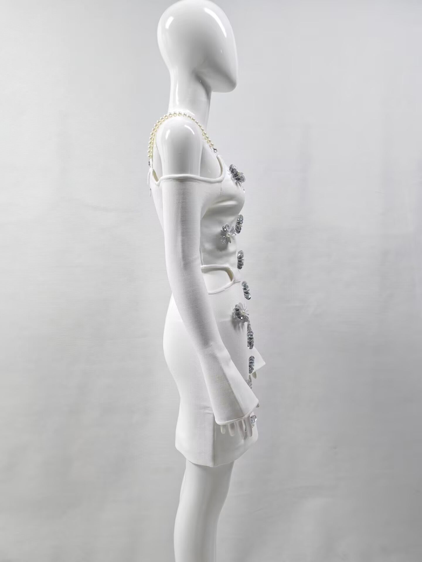 Elegantes Bandage-Maxikleid mit Diamanten – Bodenlang & Quadratkragen
