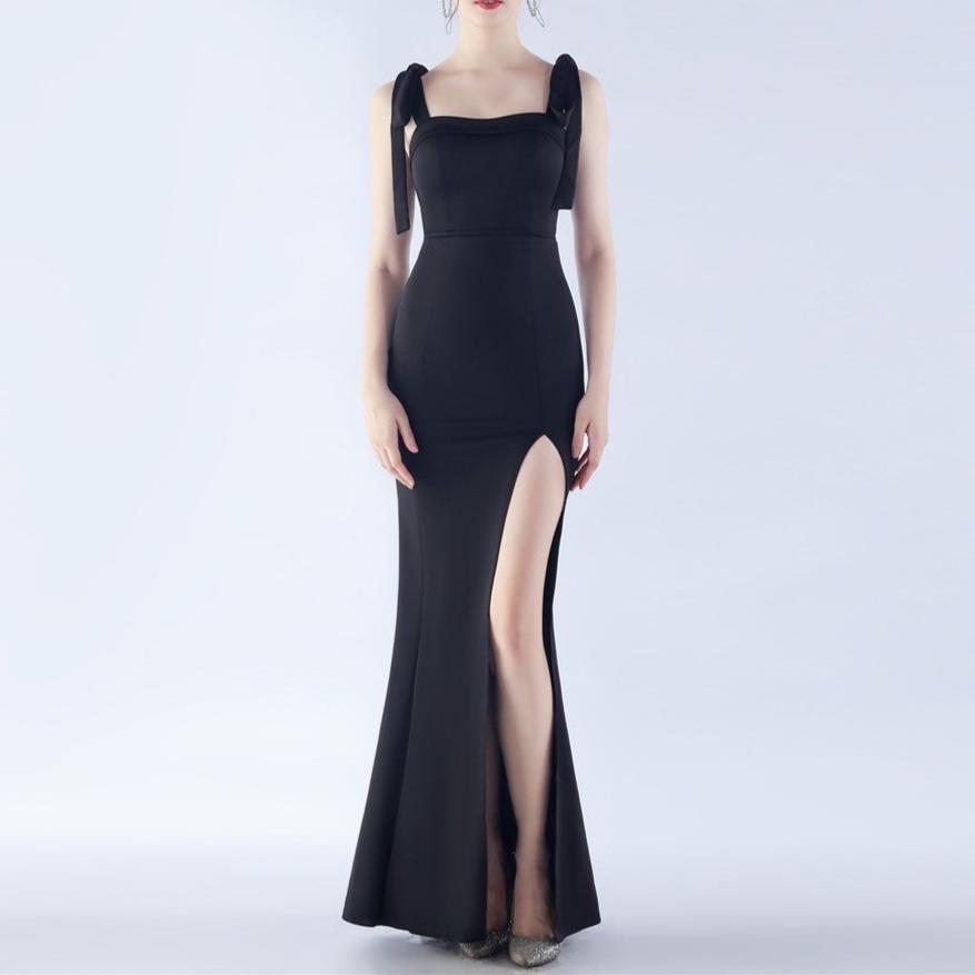 Elegantes Bandage-Maxikleid mit Diamanten – Bodenlang & Quadratkragen