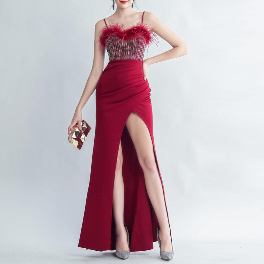 Elegantes Bandage-Maxikleid mit Diamanten – Bodenlang & Quadratkragen