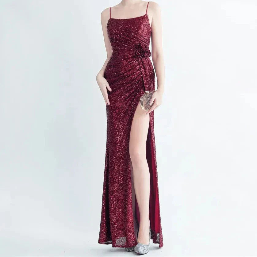 Elegantes Bandage-Maxikleid mit Diamanten – Bodenlang & Quadratkragen