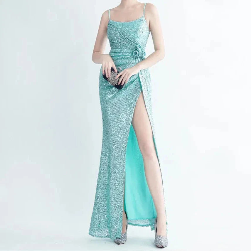 Elegantes Bandage-Maxikleid mit Diamanten – Bodenlang & Quadratkragen