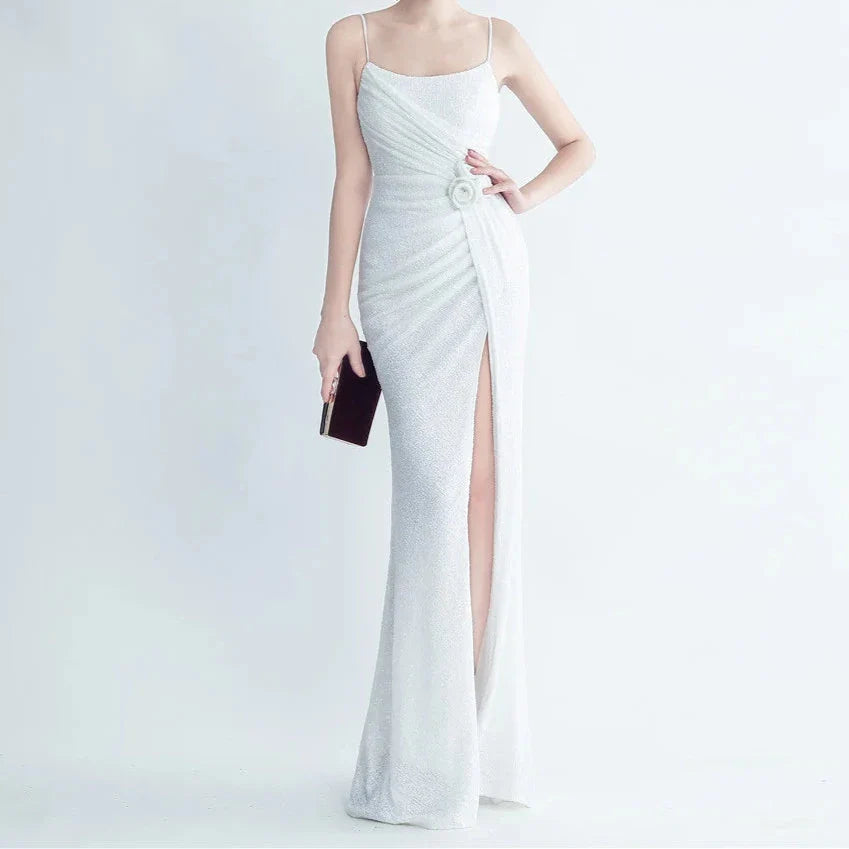 Elegantes Bandage-Maxikleid mit Diamanten – Bodenlang & Quadratkragen