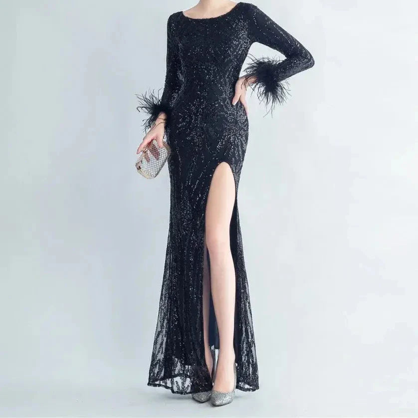Elegantes Bandage-Maxikleid mit Diamanten – Bodenlang & Quadratkragen