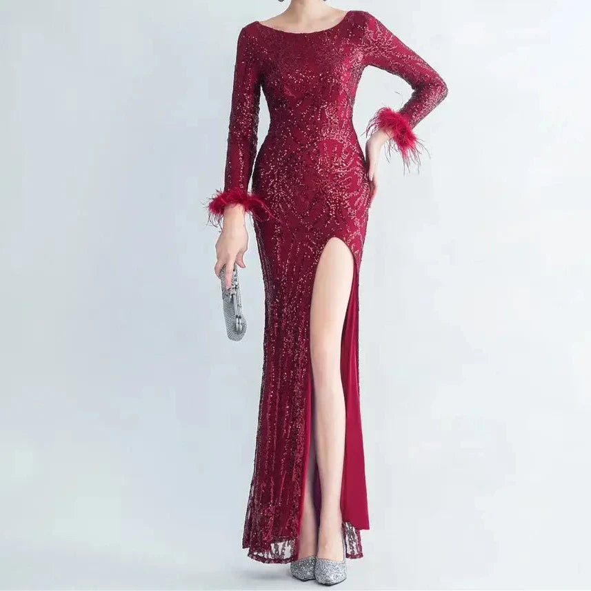 Elegantes Bandage-Maxikleid mit Diamanten – Bodenlang & Quadratkragen