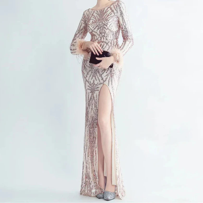 Elegantes Bandage-Maxikleid mit Diamanten – Bodenlang & Quadratkragen