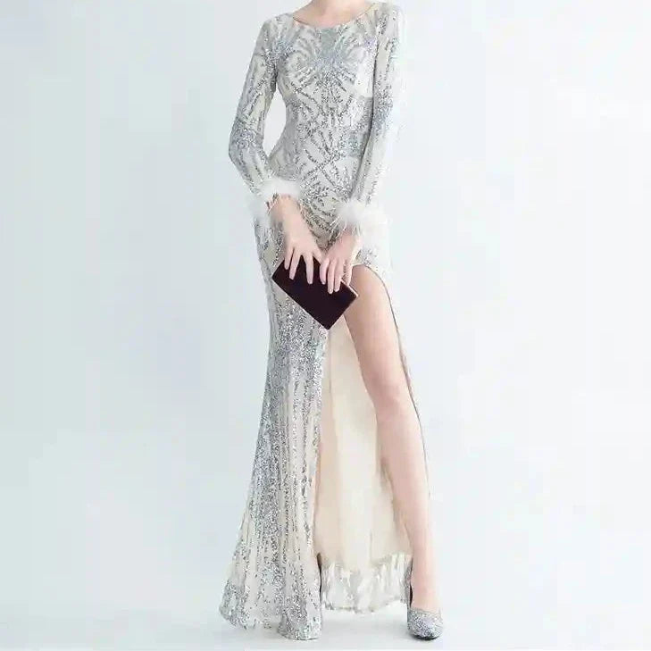 Elegantes Bandage-Maxikleid mit Diamanten – Bodenlang & Quadratkragen