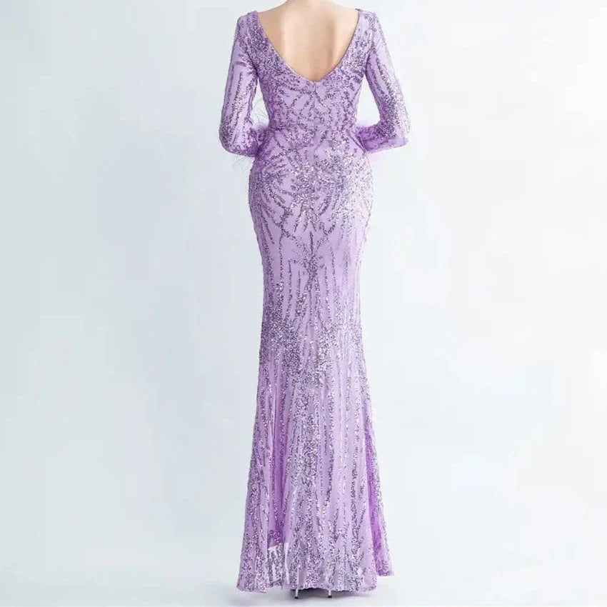 Elegantes Bandage-Maxikleid mit Diamanten – Bodenlang & Quadratkragen