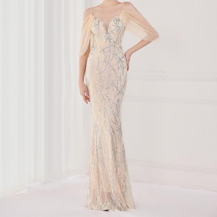 Elegantes Bandage-Maxikleid mit Diamanten – Bodenlang & Quadratkragen
