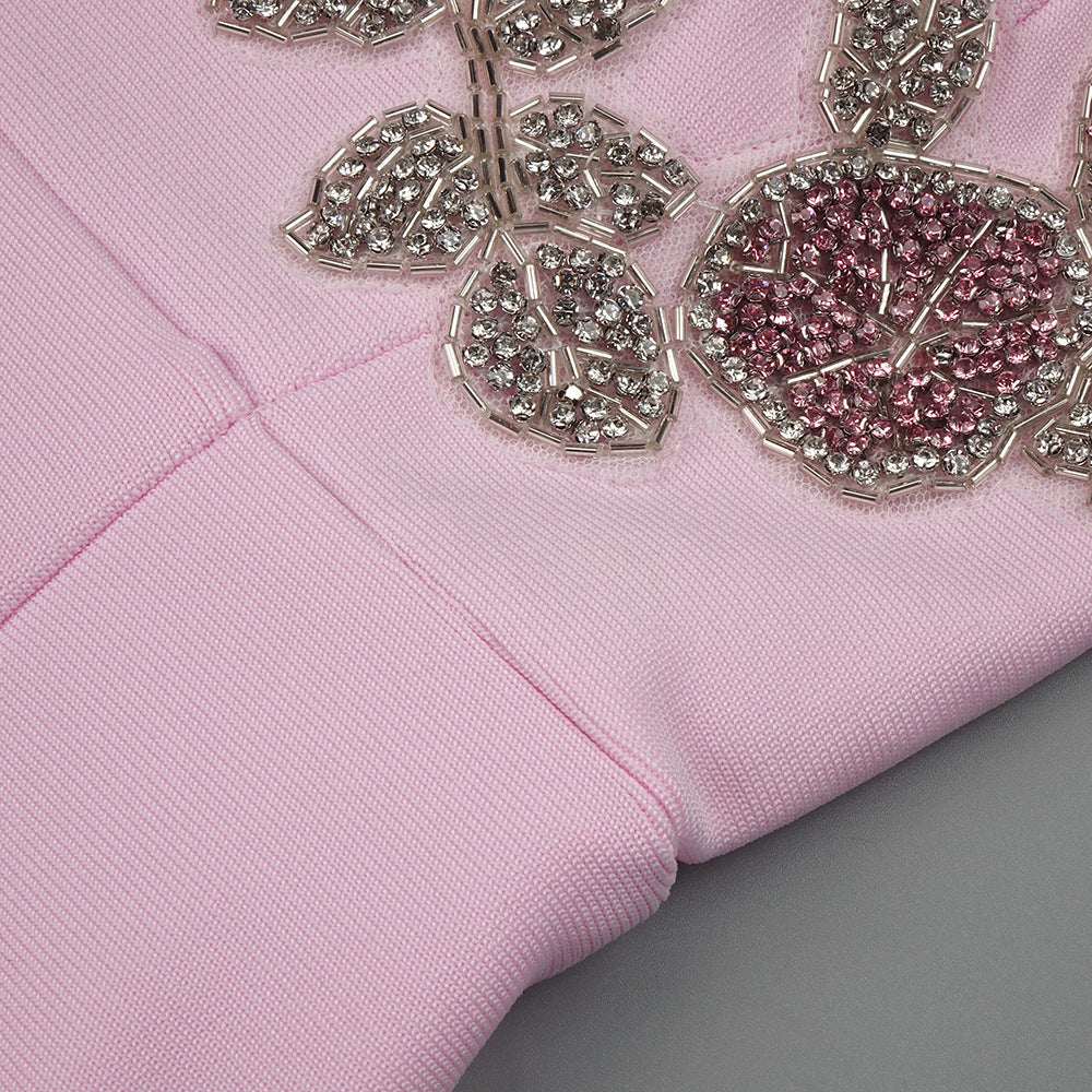 Elegantes Bandage-Maxikleid mit Diamanten – Bodenlang & Quadratkragen