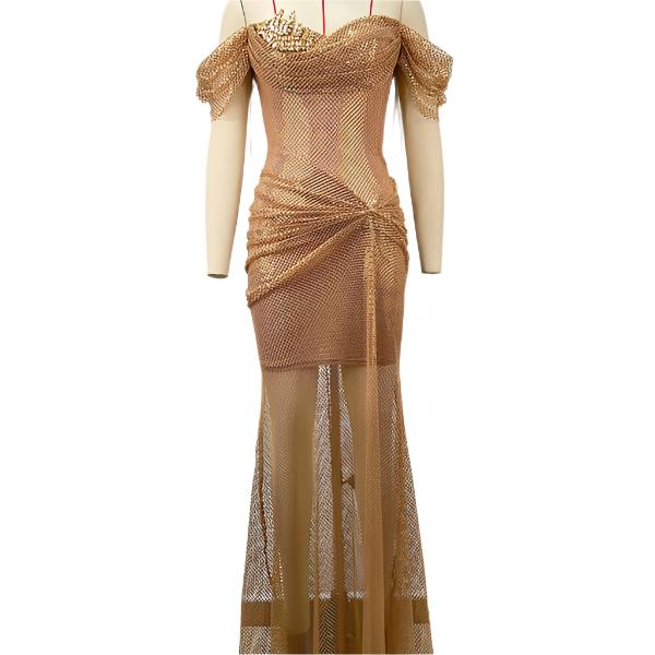 Elegantes Bandage-Maxikleid mit Diamanten – Bodenlang & Quadratkragen