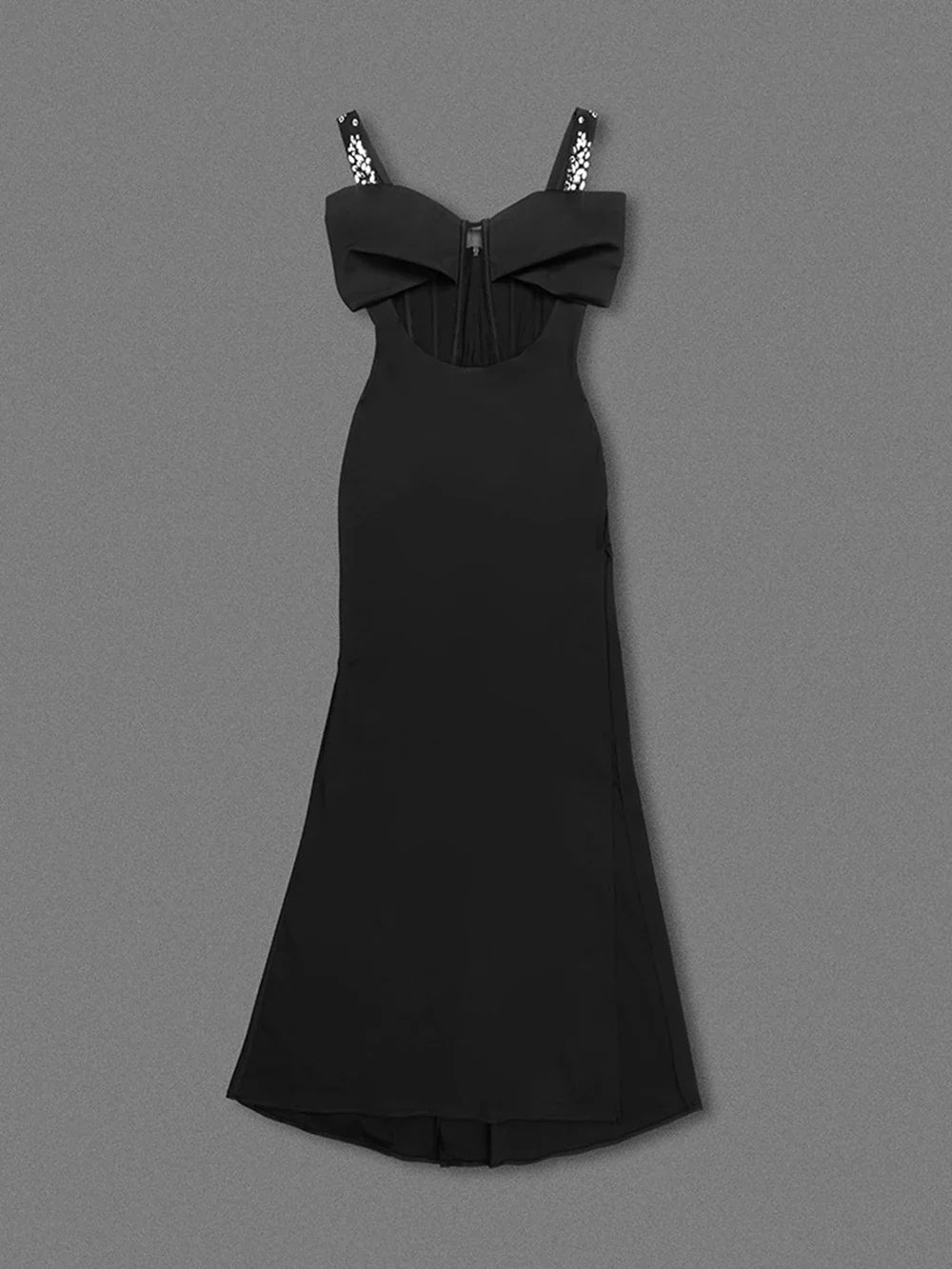 Elegantes Bandage-Maxikleid mit Diamanten – Bodenlang & Quadratkragen