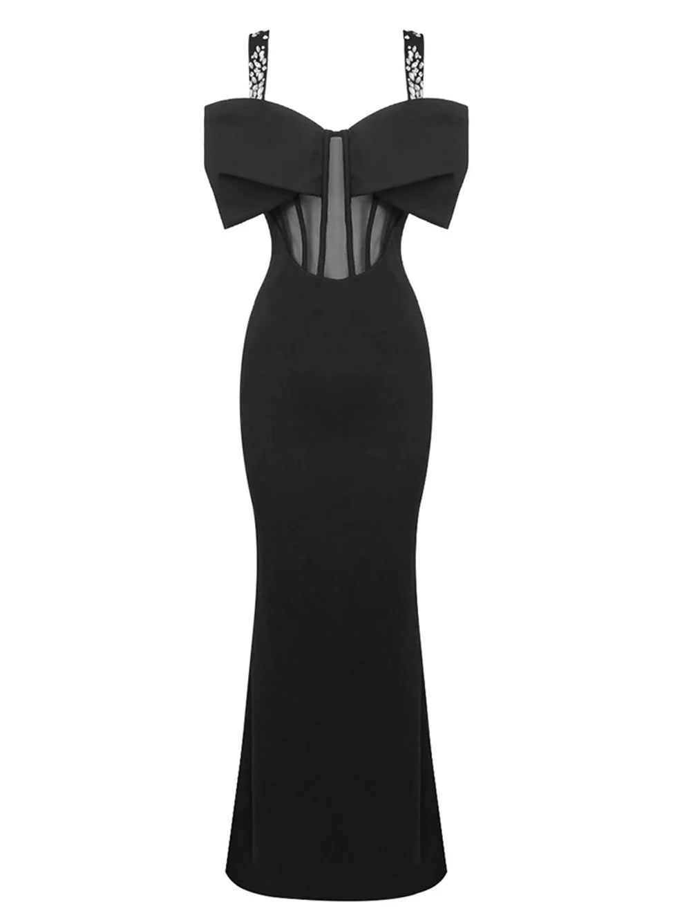 Elegantes Bandage-Maxikleid mit Diamanten – Bodenlang & Quadratkragen