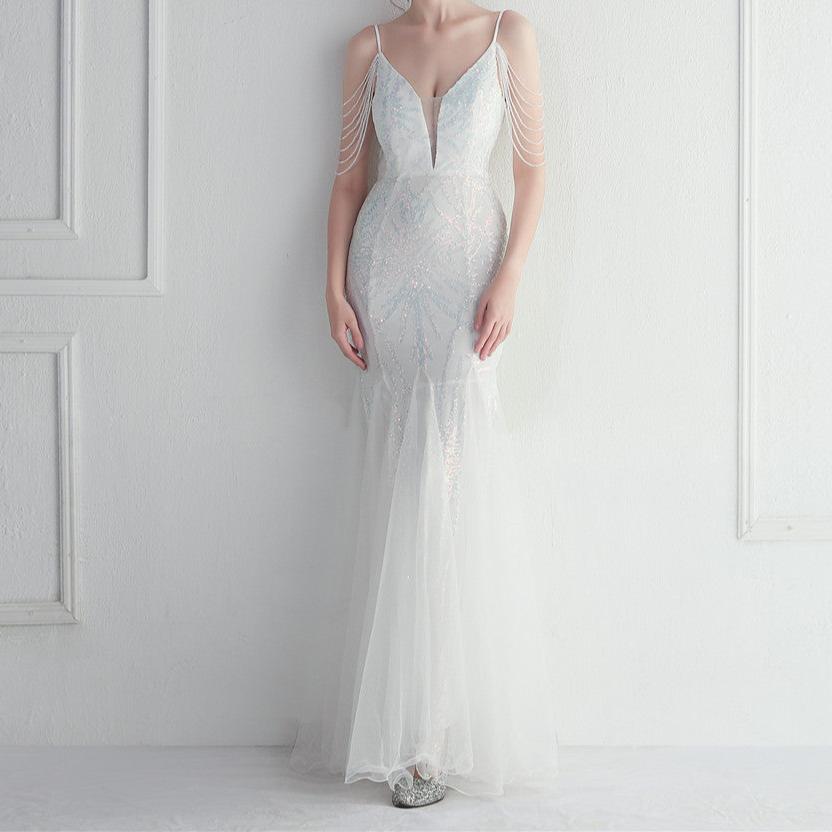 Elegantes Bandage-Maxikleid mit Diamanten – Bodenlang & Quadratkragen