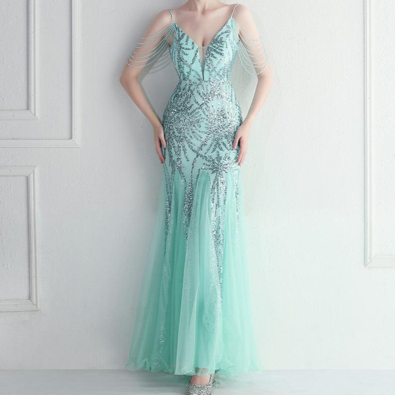 Elegantes Bandage-Maxikleid mit Diamanten – Bodenlang & Quadratkragen