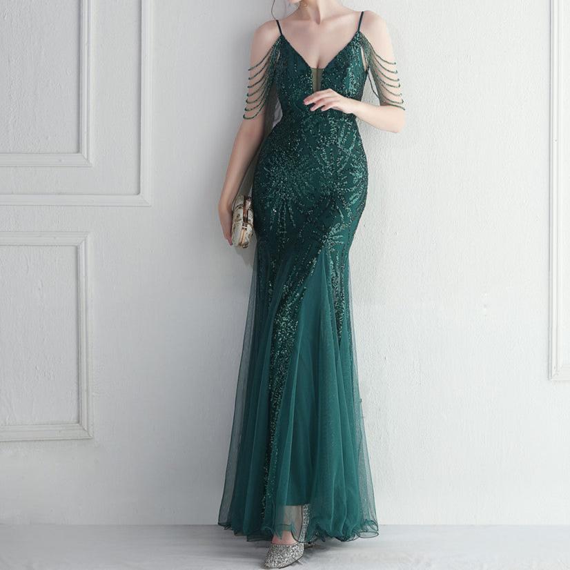 Elegantes Bandage-Maxikleid mit Diamanten – Bodenlang & Quadratkragen