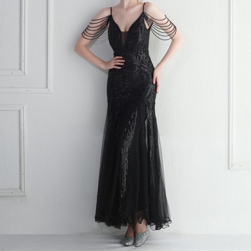 Elegantes Bandage-Maxikleid mit Diamanten – Bodenlang & Quadratkragen