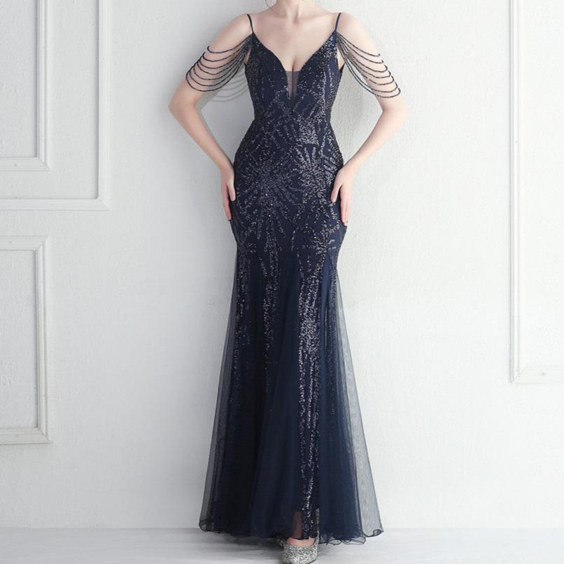 Elegantes Bandage-Maxikleid mit Diamanten – Bodenlang & Quadratkragen
