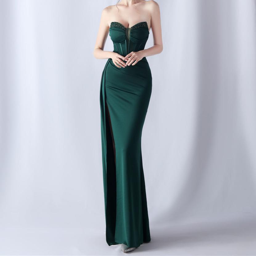 Elegantes Bandage-Maxikleid mit Diamanten – Bodenlang & Quadratkragen