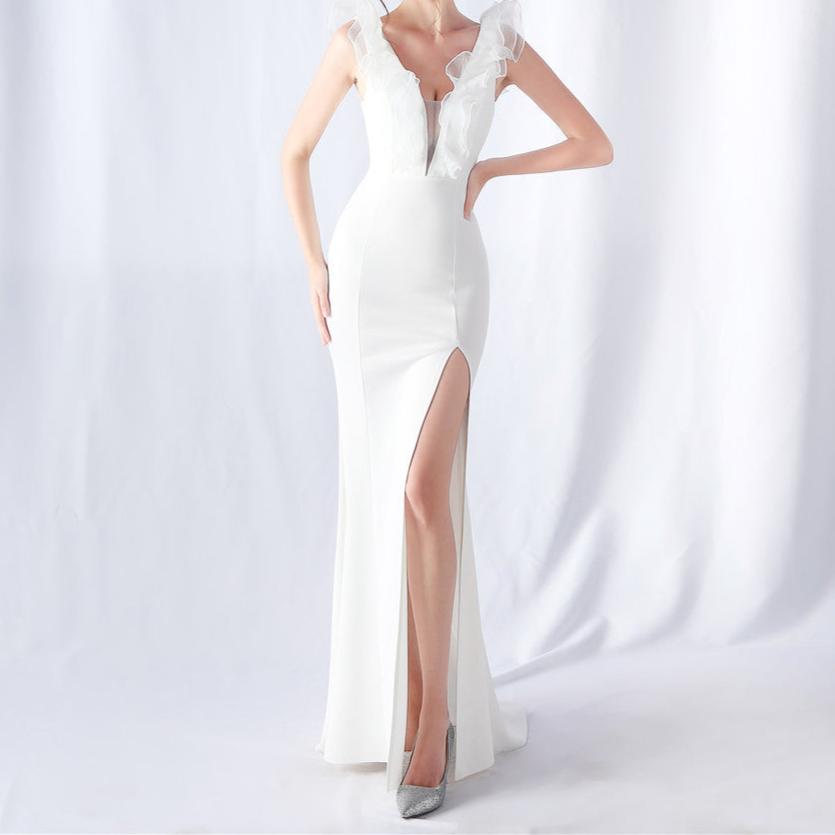 Elegantes Bandage-Maxikleid mit Diamanten – Bodenlang & Quadratkragen