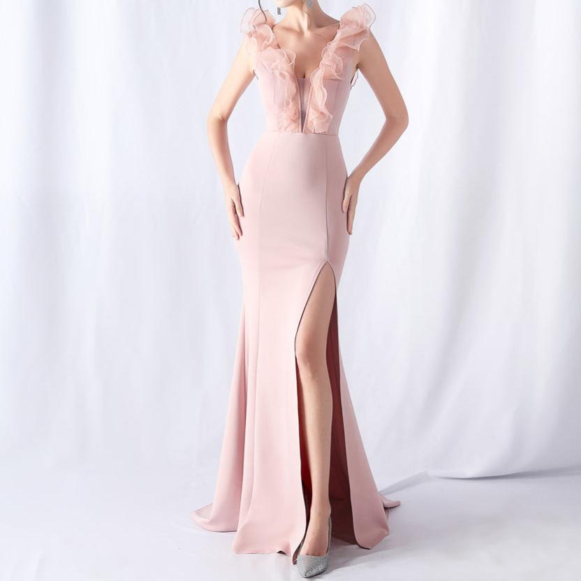 Elegantes Bandage-Maxikleid mit Diamanten – Bodenlang & Quadratkragen
