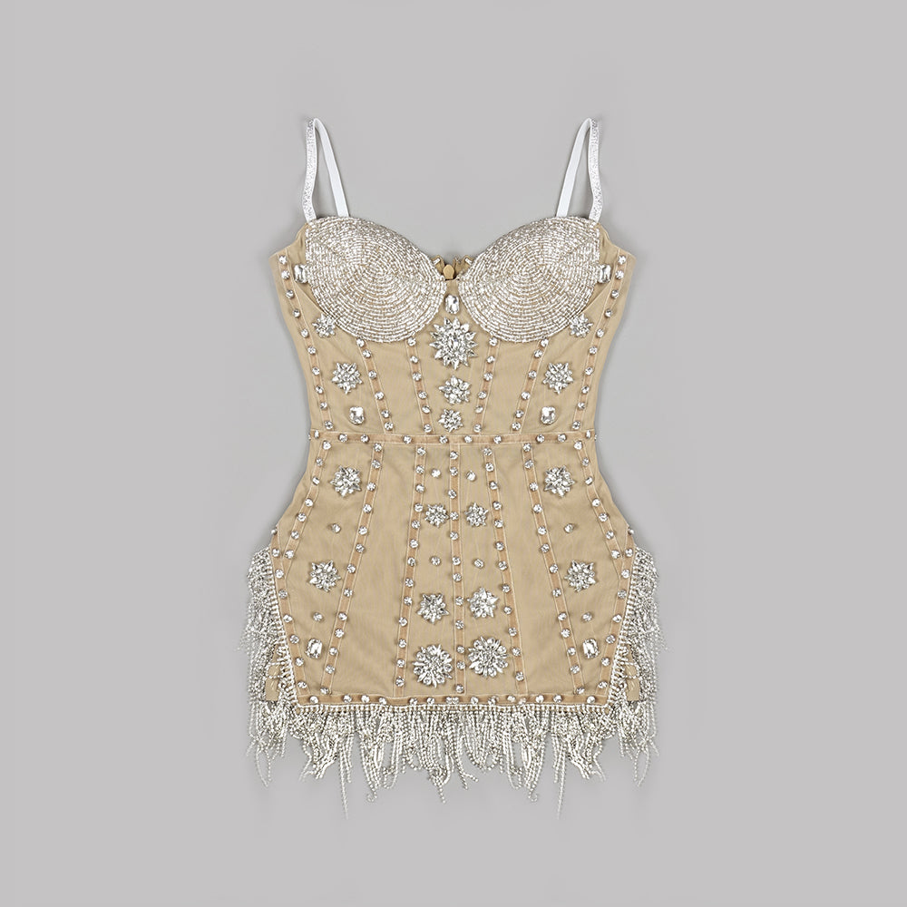 Elegantes Bandage-Maxikleid mit Diamanten – Bodenlang & Quadratkragen
