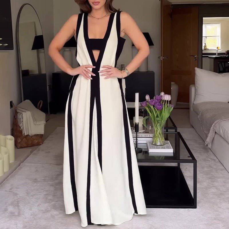 Elegantes Bandage-Maxikleid mit Diamanten – Bodenlang & Quadratkragen