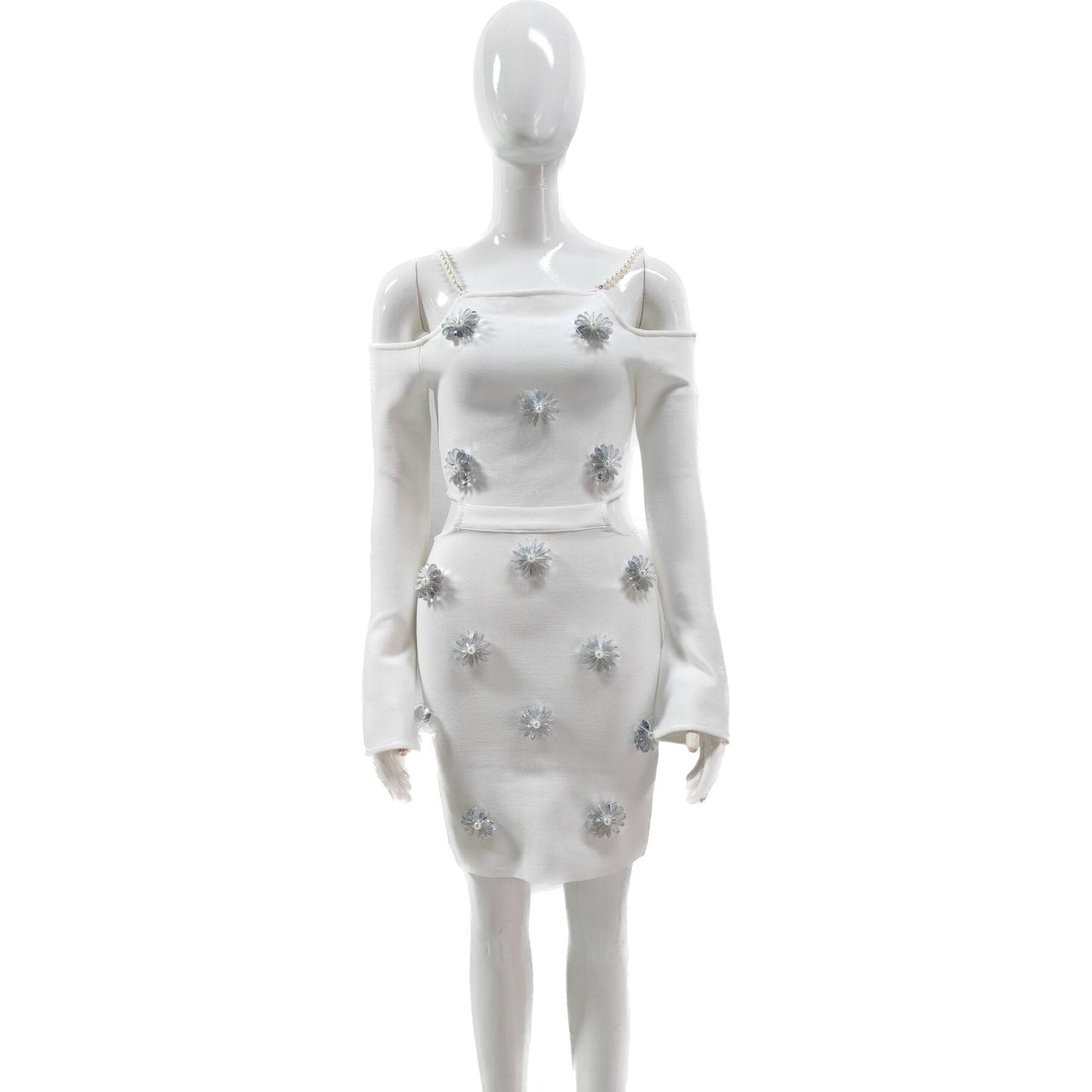 Elegantes Bandage-Maxikleid mit Diamanten – Bodenlang & Quadratkragen
