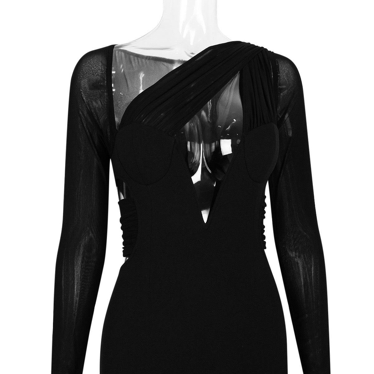 Elegantes Bandage-Maxikleid mit Diamanten – Bodenlang & Quadratkragen