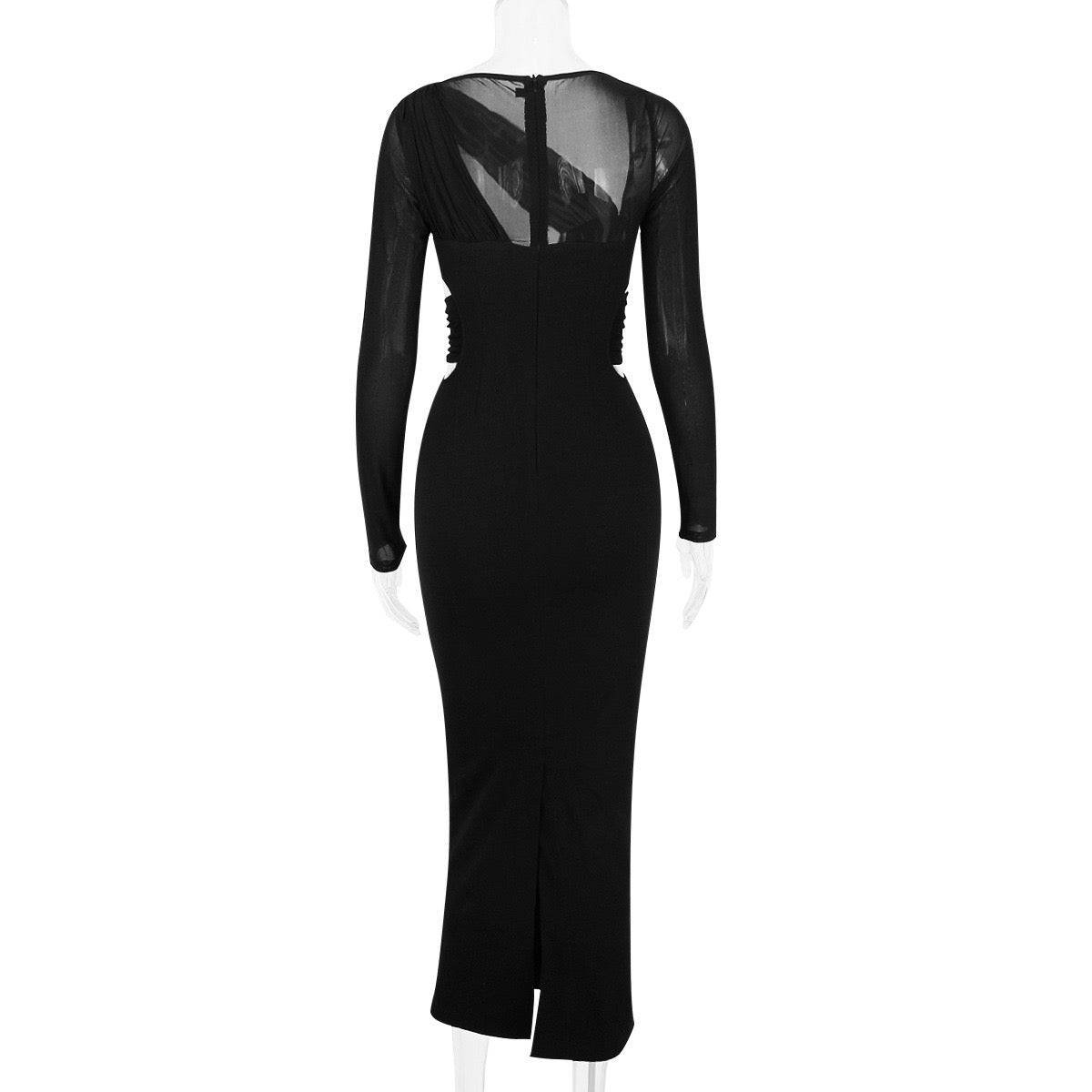 Elegantes Bandage-Maxikleid mit Diamanten – Bodenlang & Quadratkragen