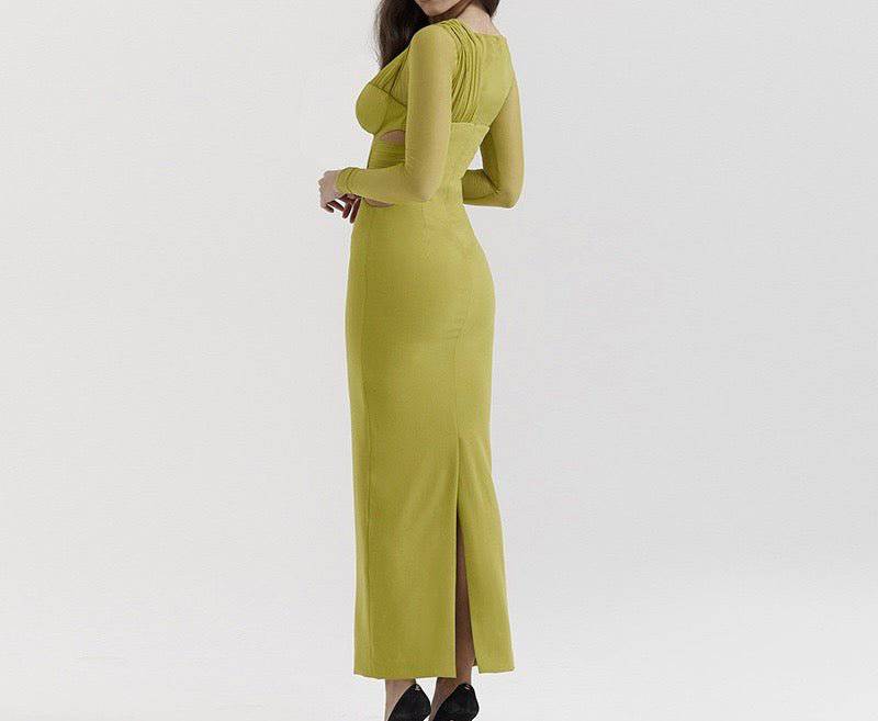 Elegantes Bandage-Maxikleid mit Diamanten – Bodenlang & Quadratkragen