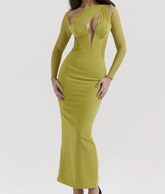 Elegantes Bandage-Maxikleid mit Diamanten – Bodenlang & Quadratkragen