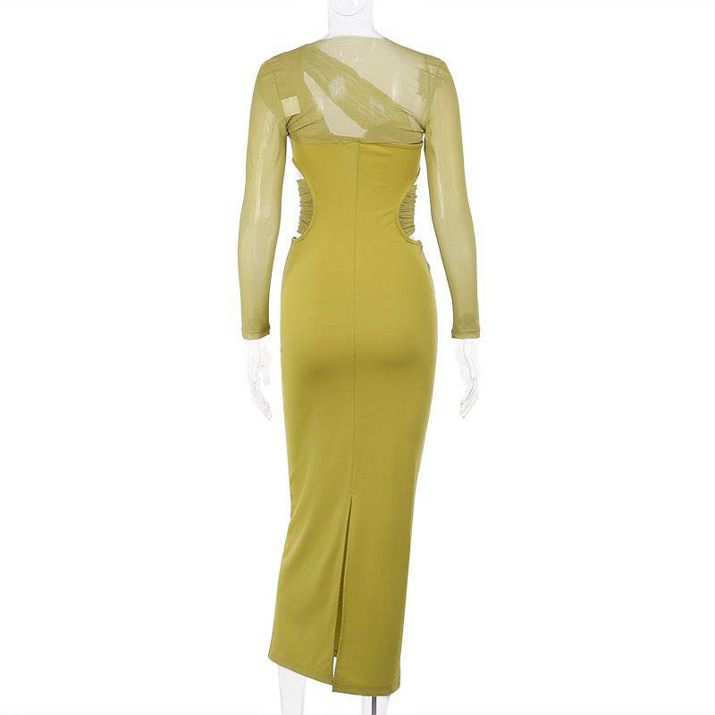 Elegantes Bandage-Maxikleid mit Diamanten – Bodenlang & Quadratkragen