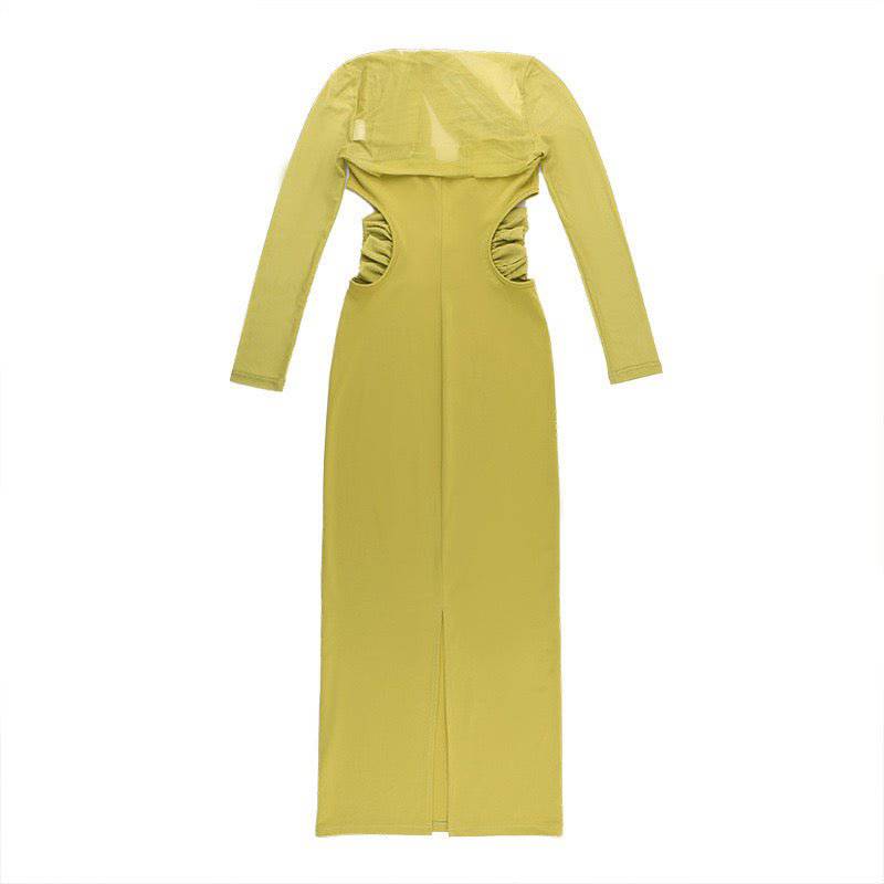 Elegantes Bandage-Maxikleid mit Diamanten – Bodenlang & Quadratkragen