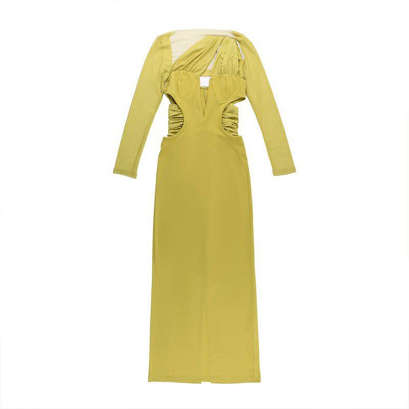 Elegantes Bandage-Maxikleid mit Diamanten – Bodenlang & Quadratkragen