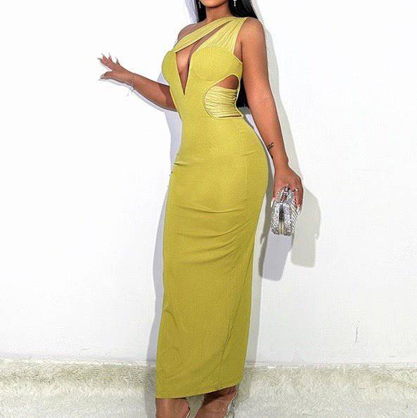 Elegantes Bandage-Maxikleid mit Diamanten – Bodenlang & Quadratkragen