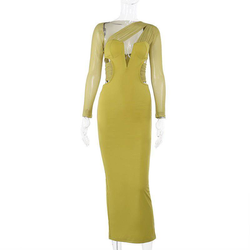 Elegantes Bandage-Maxikleid mit Diamanten – Bodenlang & Quadratkragen