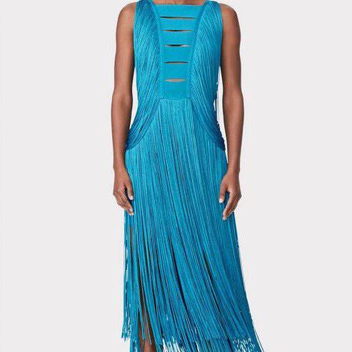 Produktbild von Elegantes Bandage-Maxikleid mit Diamanten – Bodenlang & Quadratkragen in Blue, erhältlich bei Hot Fashionista
