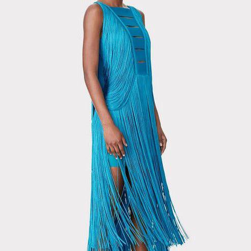 Elegantes Bandage-Maxikleid mit Diamanten – Bodenlang & Quadratkragen