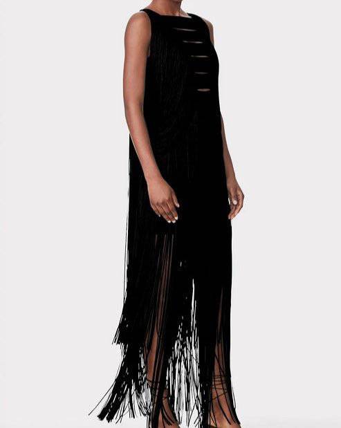 Elegantes Bandage-Maxikleid mit Diamanten – Bodenlang & Quadratkragen