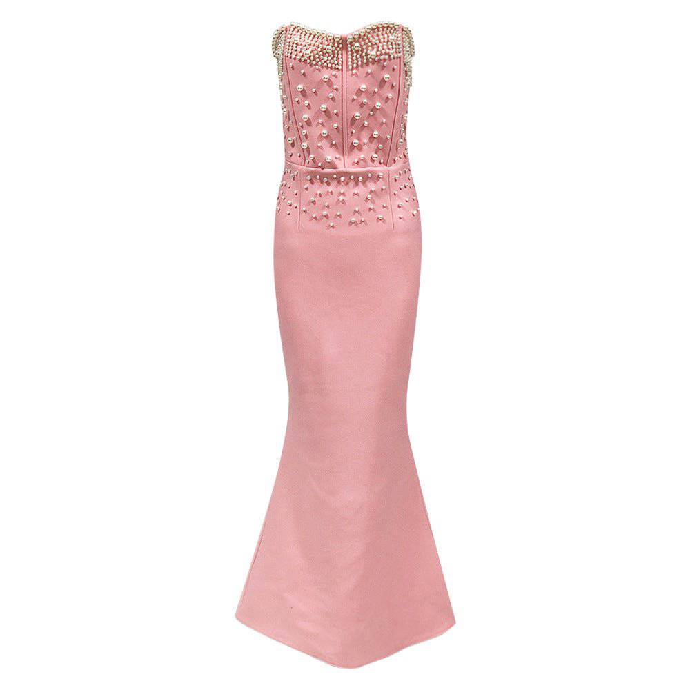 Elegantes Bandage-Maxikleid mit Diamanten – Bodenlang & Quadratkragen
