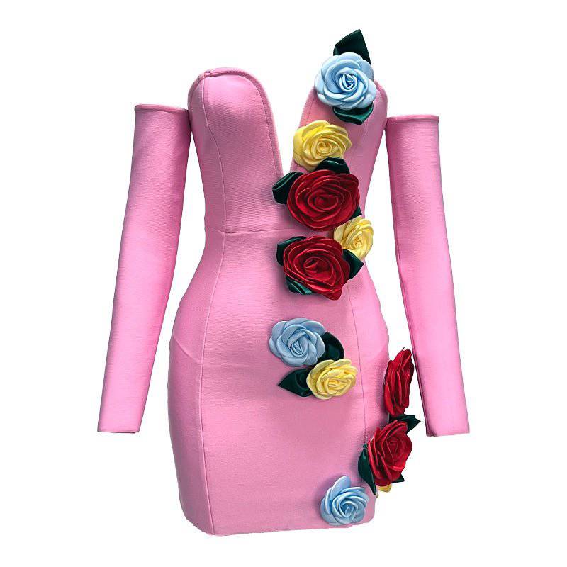 Elegantes Bandage-Maxikleid mit Diamanten – Bodenlang & Quadratkragen