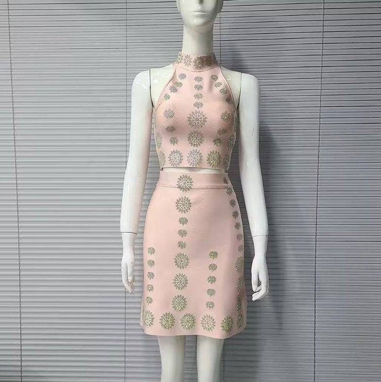 Elegantes Bandage-Maxikleid mit Diamanten – Bodenlang & Quadratkragen