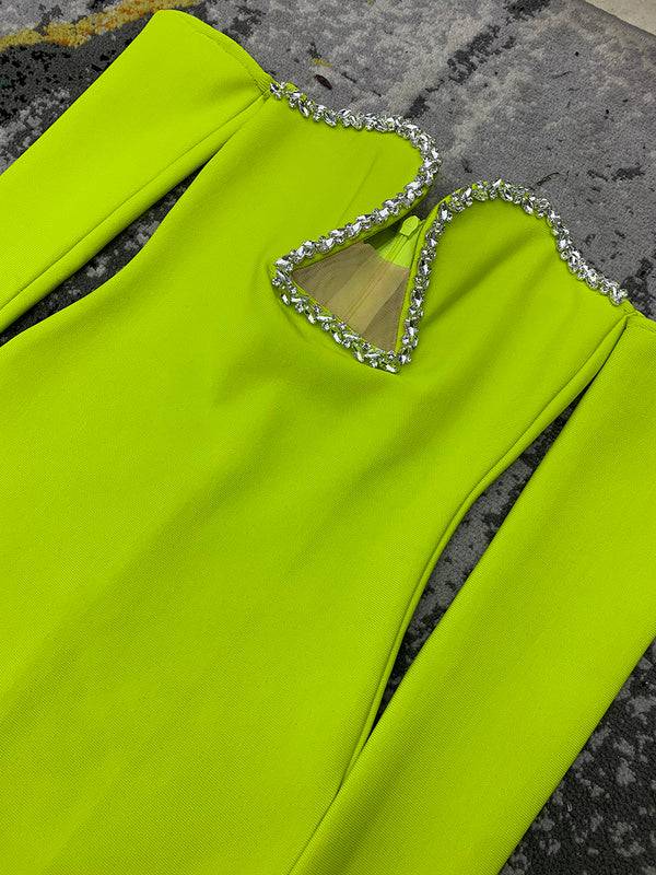 Elegantes Bandage-Maxikleid mit Diamanten – Bodenlang & Quadratkragen