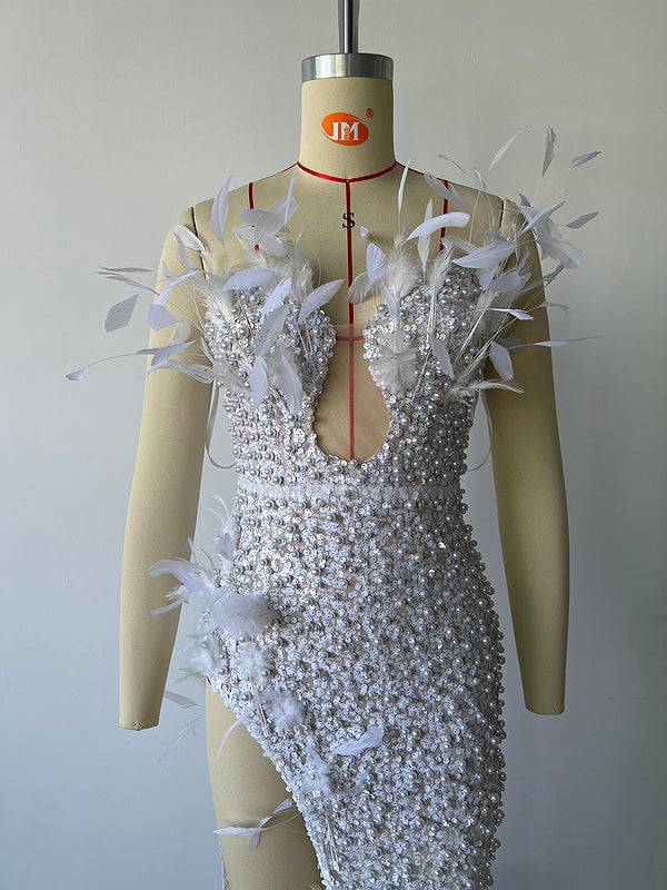 Elegantes Bandage-Maxikleid mit Diamanten – Bodenlang & Quadratkragen