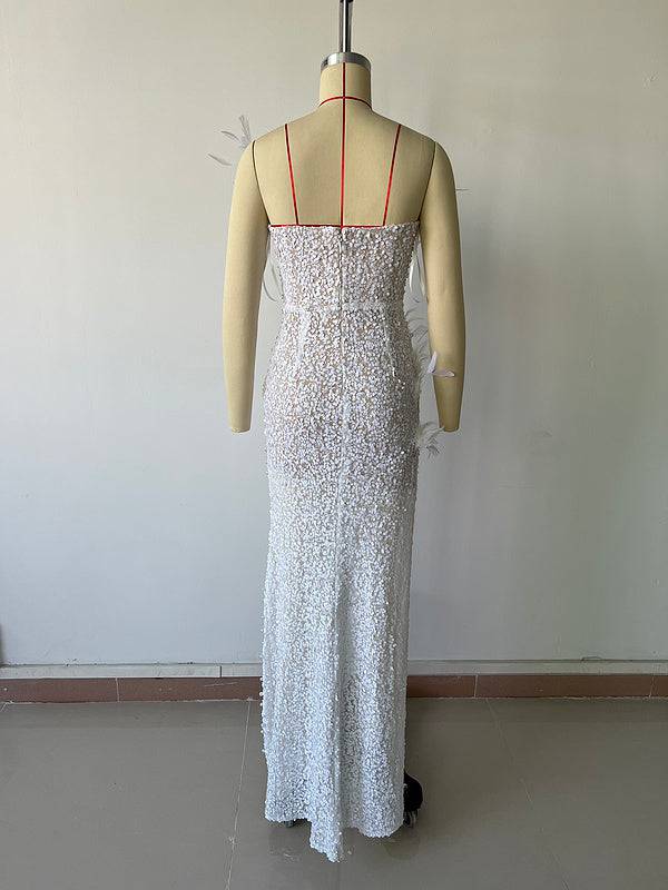 Elegantes Bandage-Maxikleid mit Diamanten – Bodenlang & Quadratkragen