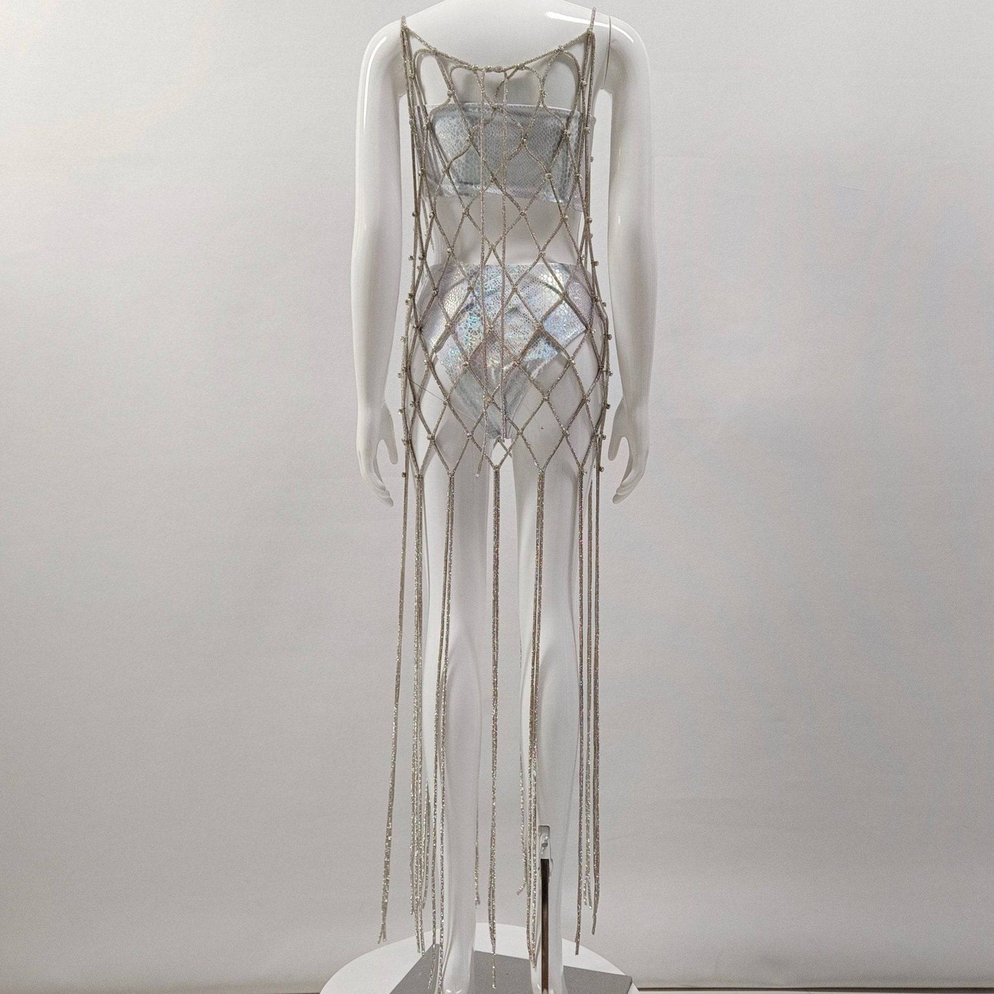 Elegantes Bandage-Maxikleid mit Diamanten – Bodenlang & Quadratkragen