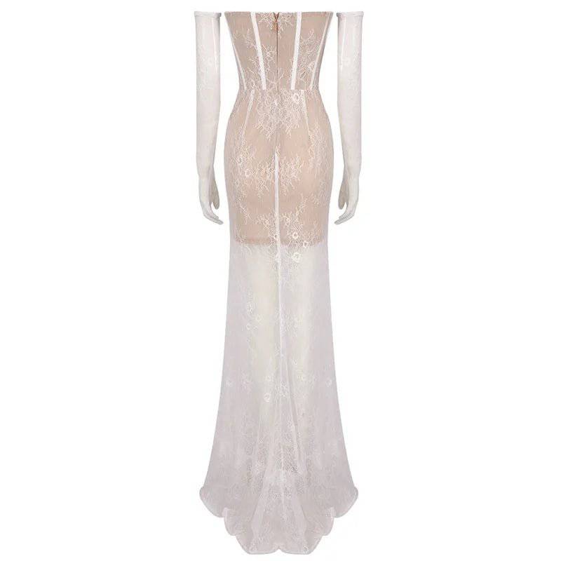 Elegantes Bandage-Maxikleid mit Diamanten – Bodenlang & Quadratkragen