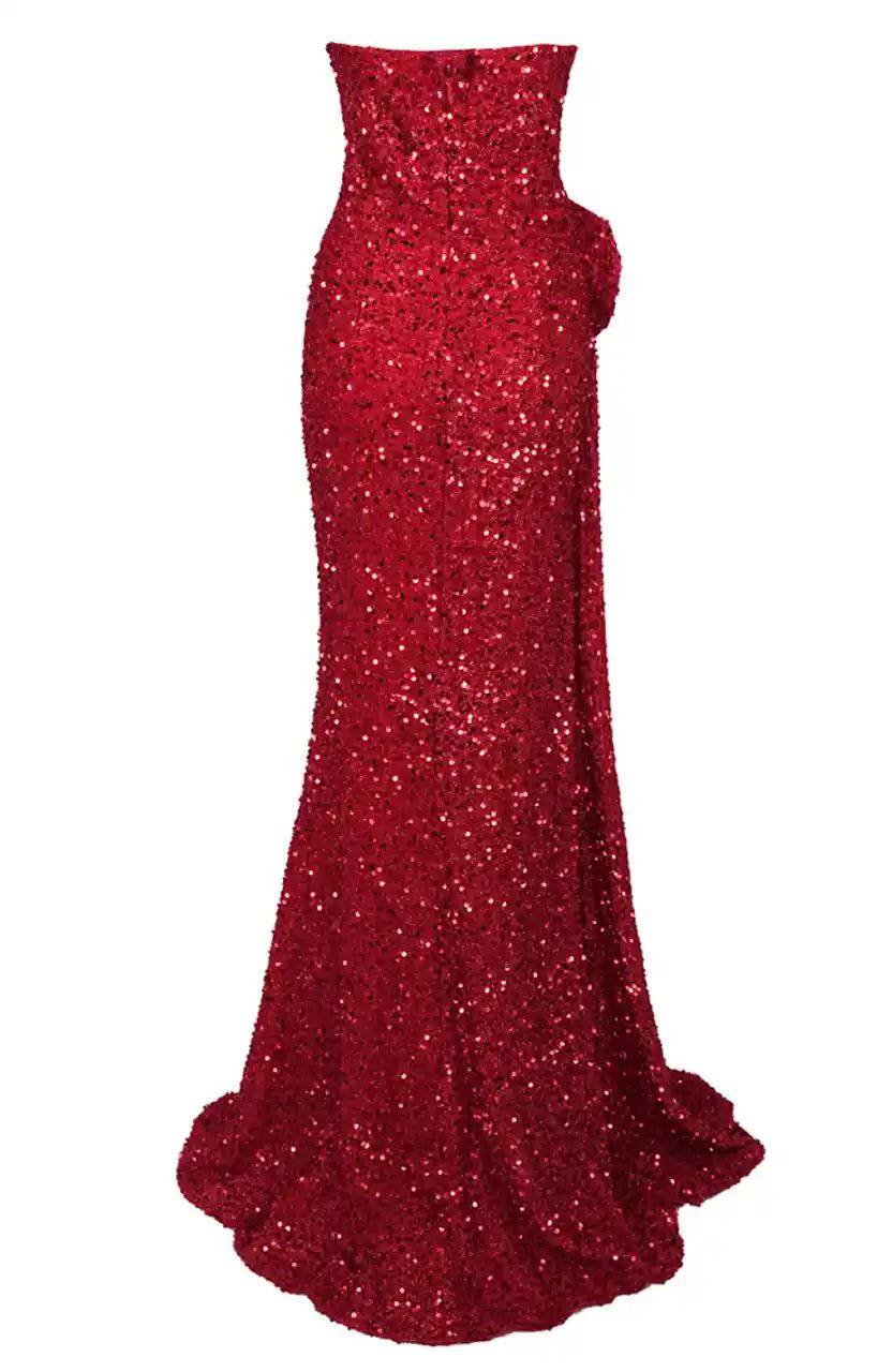 Elegantes Bandage-Maxikleid mit Diamanten – Bodenlang & Quadratkragen